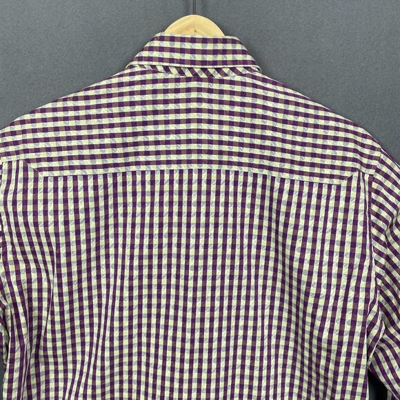Robert Graham Shirt Mens L Large Long Sleeve Purple Plaid Embroidered Flip Cuff - Picture 14 of 15